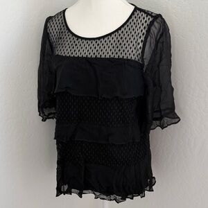 Ella Moss Sheer Ruffle Mesh Blouse - Black NWOT